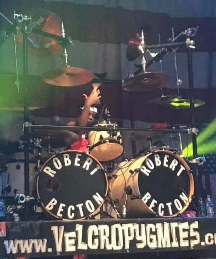 Drum kit with Robert Becton bass drum heads