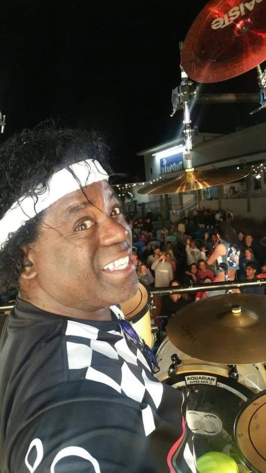 Robert behind the kit at an outdoor show